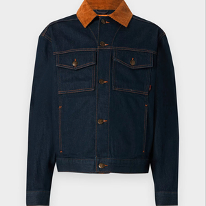 แจ็กเก็ตยีนส์ผ้าลูกฟูกสำหรับผู้ชายเสื้อโค้ทผ้ายีนส์แขนยาวแบบติดกระดุมสำหรับใส่ทำงานเสื้อโค้ทยีนส์แนวสตรีทแบบวินเทจ - Product Image 1