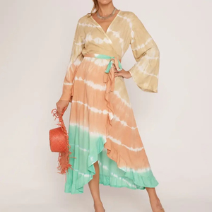 2024 Mode OEM Marque Privée Tie Dye Maxi Robe avec Motif Solide Fantaisie Conçu Maxi Robe À Vendre Par Les Exportateurs Indiens - Product Image 1