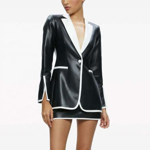 Blazer en cuir véritable pour femmes grandes tailles, double boutonnage, manches longues, boutons fantaisie, coupe-vent, respirant, anti-rides - Product Image 3