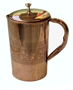 Pichet moderne en cuivre avec poignée en laiton coulé Grand espace de rangement Bouilloire en verre pour boissons et jus de fruits - Product Image 4