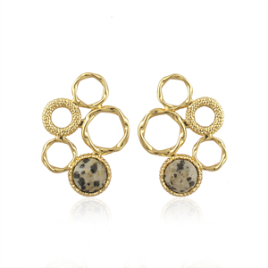 Pendiente de piedra preciosa de jaspe dálmata natural Ajuste de punta redonda Latón chapado en oro push back colgante gota joyería de moda - Product Image 1