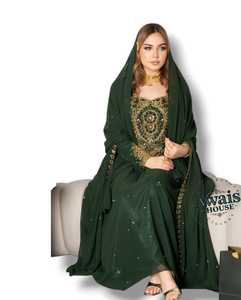 Ensemble de robe Abaya Hijab en velours 2 pièces 100% polyester pour femmes Écologique Lavable Perles Séquines Cristaux Embellissements Robe - Product Image 3