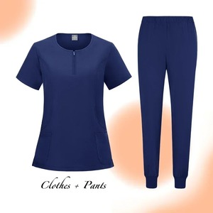 Ensembles de gommage en coton pour femmes uniformes d'allaitement à ouverture à glissière avec col pour vêtements de travail Spa salopette d'hôpital vétérinaire - Product Image 5