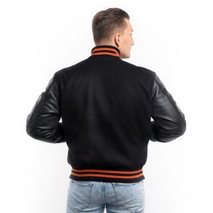 High Burn Orange Striped Letterman Varsity <b>Jacket</b> Winter College <b>Baseball</b> <b>Jacket</b> Black CollegeBaseballjacket for men - Product Image 2