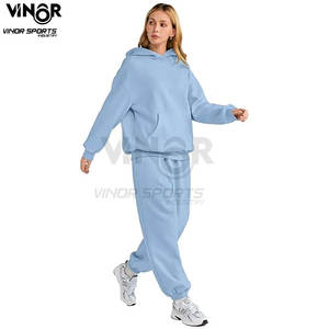 Elegante conjunto de chándal de Otoño e Invierno para mujer, traje de Jogger de algodón liso personalizado con capucha, patrón Formal de lana sólida - Product Image 4
