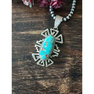 Pendentif géométrique Alice Johnson Kingman en turquoise et argent sterling avec chaîne à maillons, idéal comme cadeau - Product Image 3