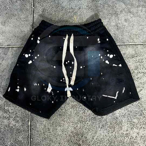 Pantalones cortos lavados para hombre con logotipo de Puff personalizado, pantalones de chándal lavados con ácido, pantalones cortos lavados de algodón pesado para hombre - Product Image 1
