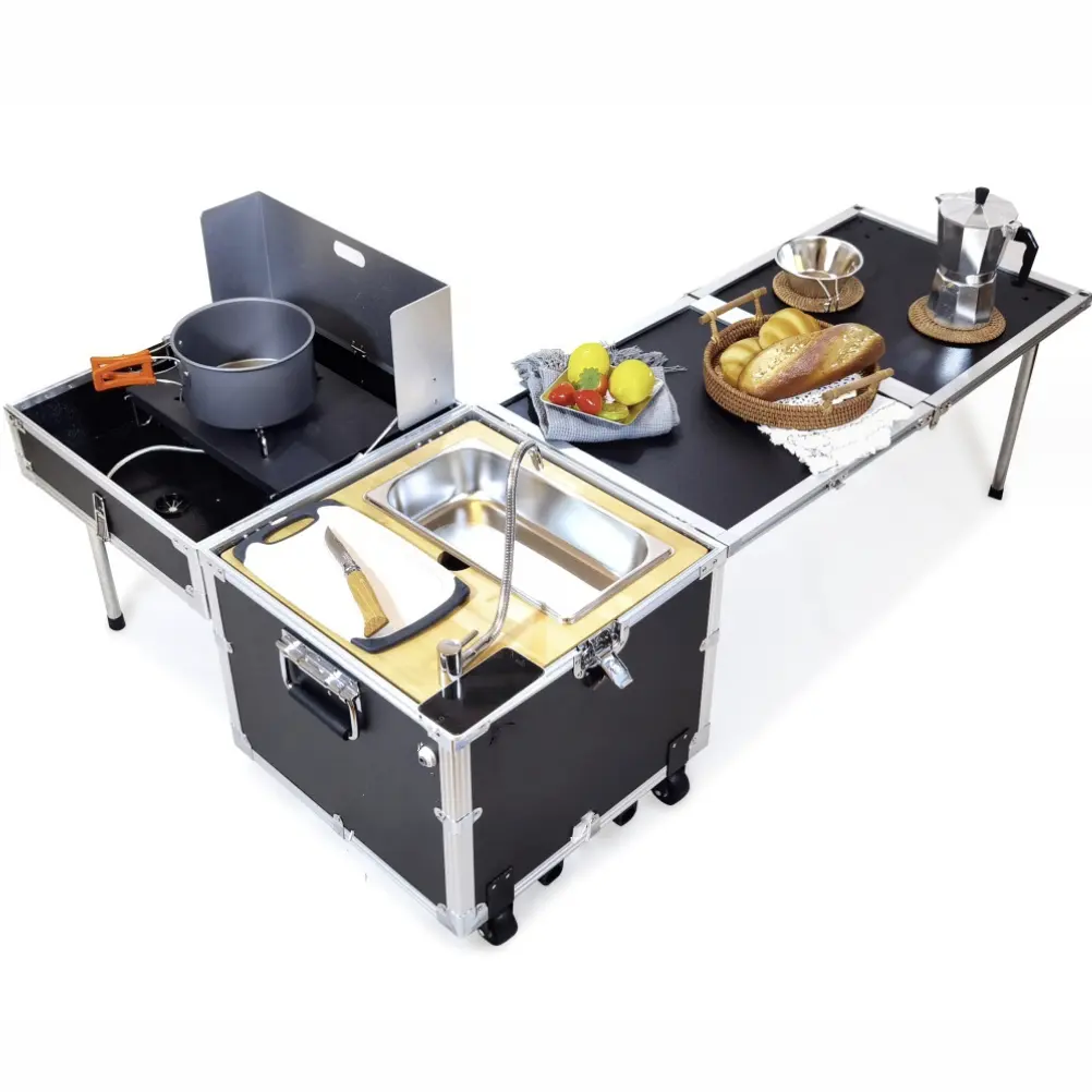 Solaio selvaggio all'aperto angolo cottura mobile mobile campeggio cucina picnic cucina per cucinare scatola di immagazzinaggio pieghevole stufa integrata