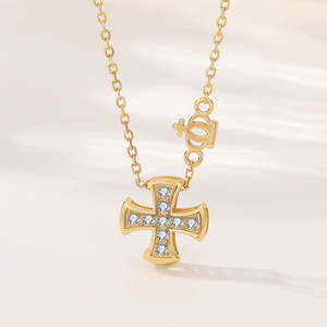 Nuevo Collar con Colgante de Cruz de Diamantes de Color E, Corte Redondo, Chapado en Oro, Plata de Ley 925, para Hombre, a la Moda - Product Image 2