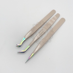 Hot Selling Peach <b>Powder</b> Coated Rainbow Point Lash Tweezer Set Sustainable High Quality Eyelash Tweezers with Private Logo - Product Image 3