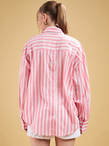 Camisa de rayas veraniegas de algodón hecha a medida con tapeta delantera y trasera adecuada para diseñadores y revendedores de ropa - Product Image 4