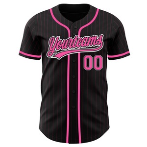 Camiseta de béisbol auténtica rosa y negra personalizada rosa a rayas-blanca - Product Image 2