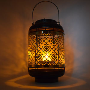 Wholesale Antique <b>Gold</b> Metal Filigree <b>Lantern</b> Portable Geometric Votive Candle Holder Elegant Indoor/Outdoor Decorative Lighting - Product Image 1