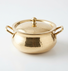Round Handmade Brass <b>Biryani</b> Handi With Lid Hammered Gold Finish Stainless Steel Lined Cookware <b>Pot</b> For Stovetop Cooking - Product Image 5