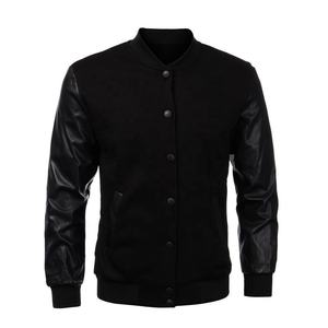 Chaqueta de invierno con bordado de letras de chenilla y manga de cuero PU universitario personalizada, chaqueta con letras, chaqueta universitaria de lana Letterman para hombre - Product Image 3