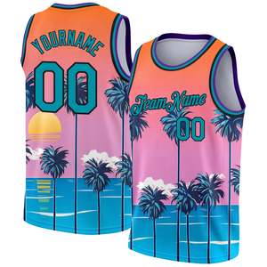 Camisetas de baloncesto personalizables SIBRIN, camisetas de malla de poliéster de punto acanalado sublimado de palmeras bordadas de alta calidad, de talla grande - Product Image 1