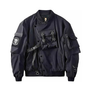 Vintage <b>Black</b> Bomber Flight Jacket Waterproof Harajuku Streetwear <b>Coat</b> with Stand Collar Casual Biker Outerwear and Sweatshirt - Product Image 1