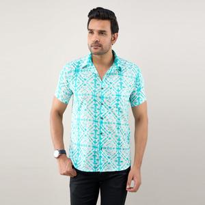 Chemise Décontractée Homme Bleu Aqua Tie & Dye Coupe Régulière En Coton - Product Image 3