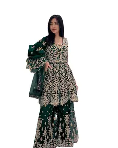 Tasarımcı ağır moda hint yarı dikişli işlemeli salwar kameez hint pakistan kız koleksiyonu için suit