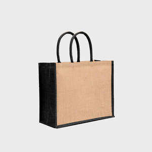 Sac de plage en jute naturel moyen noir avec soufflets, poignées rembourrées, durable, motif léopard et lettres, pour usage quotidien, impression publicitaire par transfert thermique - Product Image 1