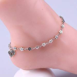 Classic Fashionable Silver Flower & Heart Anklet Beautiful <b>Summer</b> 925 Silver <b>Jewellery</b> Anklet for Women and Girls Wear in Party - Product Image 2