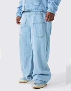 Pantalon denim cargo gris super baggy personnalisé Pantalon de survêtement rigide délavé à l'acide unisexe Streetwear Style décontracté avec plusieurs poches - Product Image 1