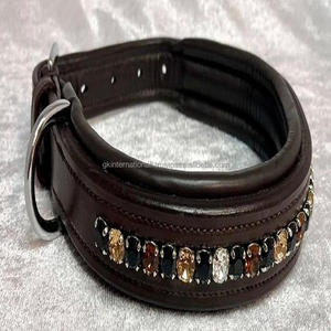 Collar de cuero acolchado para perro, accesorio resistente de 2 pulgadas de ancho, ajustable, negro o marrón, hecho a medida con 1 Fila de incrustaciones ostentosas de lujo - Product Image 3
