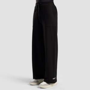 Weekday <b>Black</b> Jogger Sweatpants Size XL 100% Cotton Flare <b>Pants</b> with Zipper Pleat & Pattern Decoration Formal Style Colored Wash - Product Image 1