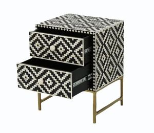 โต๊ะข้างเตียงสีชมพูแบบฝังลายกระดูกรูปทรงเรขาคณิตทันสมัยทำด้วยมือโต๊ะข้างเตียงทำจากไม้หรูหรา2ลิ้นชักออกแบบให้ห้องนอนห้องนั่งเล่น - Product Image 1