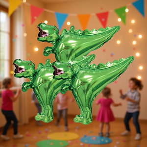 Globo de Dinosaurio de Papel de Aluminio Verde 38X40Cm Decoración para Fiestas Bolsa de 12 Piezas - Product Image 3