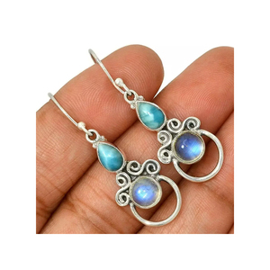 Larimar and Rainbow Moonstone Findings <b>Earring</b> Jewelry DIY Jewelry Wholesale <b>Earring</b> 925 Solid <b>Sterling</b> <b>Silver</b> <b>Hoop</b> <b>Earring</b> - Product Image 1
