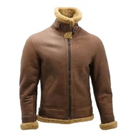 Veste d'hiver pour homme en peau de mouton et toile marron de haute qualité, veste bomber, veste d'aviateur, col montant, veste de vol
