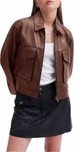 Chaqueta de moto de piel sintética para mujer 2024 Bolsillos de moda Bomber Zip Up Chaquetas recortadas Abrigo de invierno Prendas de abrigo - Product Image 5