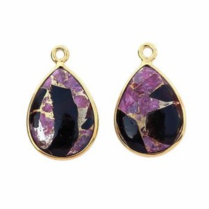 Colgantes y dijes finos chapados en oro de 18 quilates de alta calidad 12x16mm Natural Mohave Rosa Negro Cobre Turquesa Piedra preciosa - Product Image 1