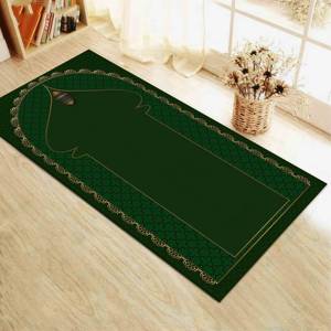 Tapis de prière islamique vert et or : Décoration de maison musulmane, tapis doux à poils longs - Product Image 4