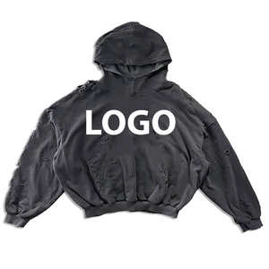 Sudadera con capucha personalizada para hombre desgastada destruida Vintage Sun Faded 100% algodón francés pesado lavado ácido estampado bordado sudaderas con capucha para hombre - Product Image 3