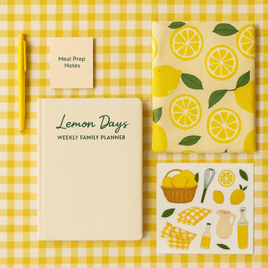LABON Agenda familial hebdomadaire sur le thème du citron avec couverture rigide en tissu Organisateur d'été au design jaune pour la <span class=keywords><strong>cuisine</strong></span> ou la maison - Product Image 1