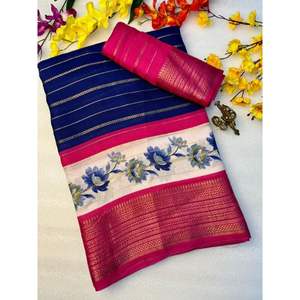 Saree en soie Mysore lourde de qualité supérieure bordure à deux tons et tissage complet saris indiens traditionnels pour fête nuptiale et festivals - Product Image 3