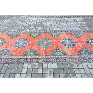 Vintage <b>Runner</b> Rug 4.2x12.3 ft (129x375 cm), Turkish <b>Red</b> Oriental Wool Rug - Product Image 3