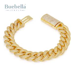 Gran oferta, pulsera cubana Miami de 15mm para hombre, oro de 18 quilates y plata 925 chapada con piedra de moissanita para regalos y fiestas - Product Image 1