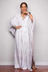 Kaftan en soie blanche, longue robe d'été vintage à manches longues, vêtements de détente, cadeau de Noël pour elle - Product Image 4
