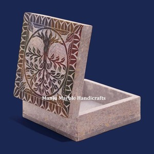 Boîte en pierre ollaire naturelle de conception nouvelle, aspect traditionnel, de forme rectangulaire, travail artisanal haut de gamme, courbée, pour bijoux et cadeaux. - Product Image 6