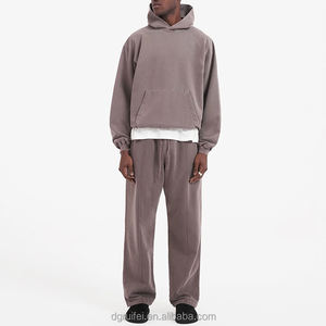 Haute qualité 600 Gsm Basics hommes Streetwear à capuche et pantalon de survêtement ensemble lourd polaire coton recadrée survêtement pour l'automne - Product Image 5