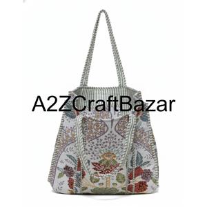 Sac fourre-tout en coton 100 % fait à la main, grand sac de bureau matelassé, imprimé floral en blocs, lavable, pour le shopping et l'usage quotidien - Product Image 4