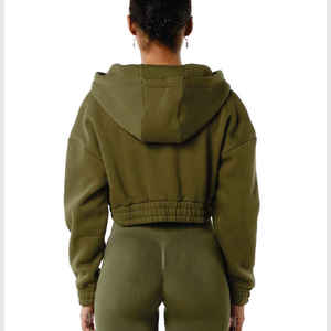 Sudadera con capucha y cremallera recortada para mujer de moda con tela suave y dobladillo acanalado Ideal para trajes casuales y de calle - Product Image 4