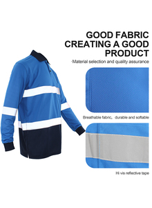 Hi Viz 100% Polyester Blue Safety Polo <b>T</b>-<b>Shirt</b> with LED Flash Reflective Safety Polos Workwear for Mining & Construction - Product Image 4