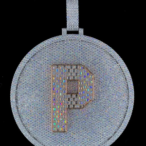 Colgante Redondo con Letra P con Incrustaciones de Diamantes, Estilo Hip Hop, Tono Plateado, Cadena con Inicial, Joyería de Lujo - Product Image 4