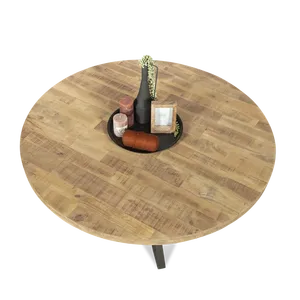Eettafel Steelwood (140cm rond) Base en bois marron assaisonné avec pieds en métal noir pour dîner dans des appartements ou des hôtels - Product Image 3