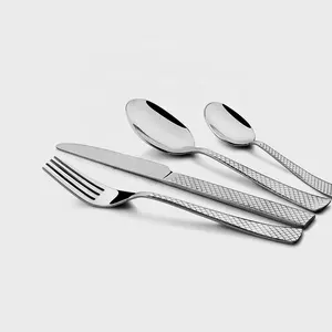 Tenedor personalizado de alta calidad con diseño a cuadros para niños, cuchara y cuchillo, cubiertos de acero inoxidable, elegante