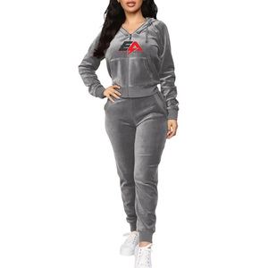 ชุดวอร์มผ้าฟลีซผ้าฝ้ายหนาสำหรับผู้หญิงชุดวอร์ม2ชิ้นสำหรับใส่เล่นกีฬาฤดูหนาวใหม่ - Product Image 1